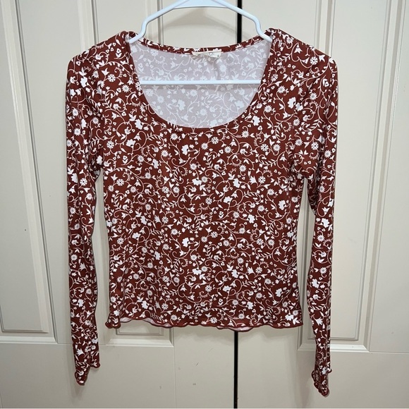 Olivia Rae Burnt Orange Floral Long Sleeve Crop Top Shirt Size Medium - Picture 8 of 8